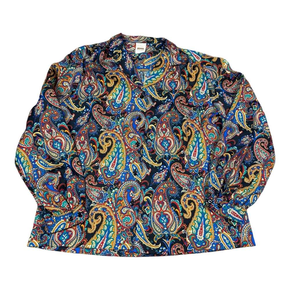 Vintage 70s Montgomery Ward Psychedelic Paisley Button Up Top Women's 14
